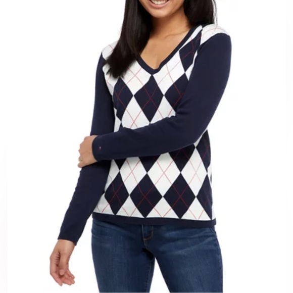 Tommy Hilfiger Sweaters - TOMMY HILFIGER COLORBLOCK ARGYLE PULLOVER SWEATER Size M